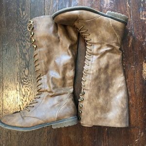 Camel Knee High Combat Boots